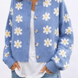 Willow & Wind Blue Daisy Knit Cardigan Sweater Women’s Medium Cottagecore